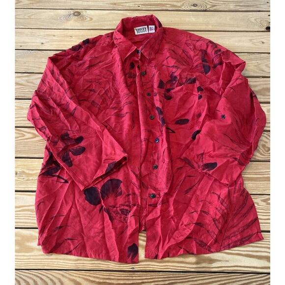 Chico’s Design 100% Silk Button Up Floral Top Size 3 (XL) Women’s Red - Picture 1 of 7